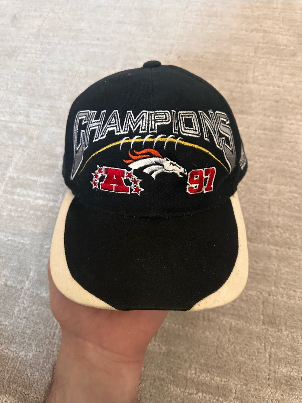 1997 afc Champions Black Broncos Embroidered Cap